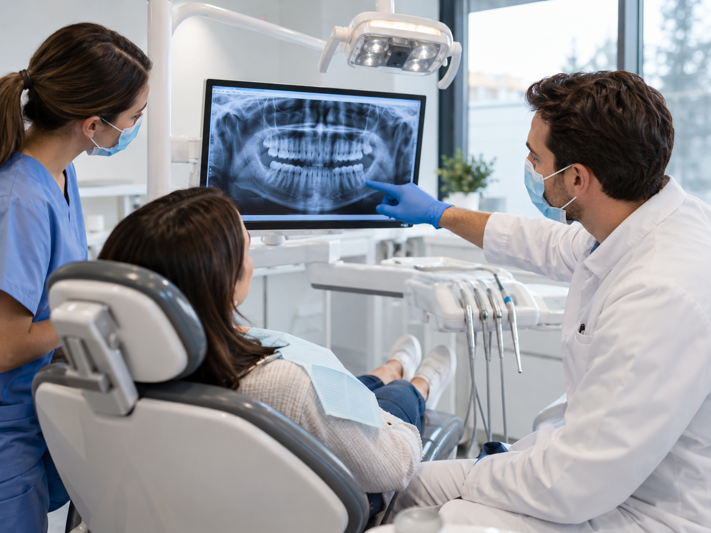 Dental professional in protective gear