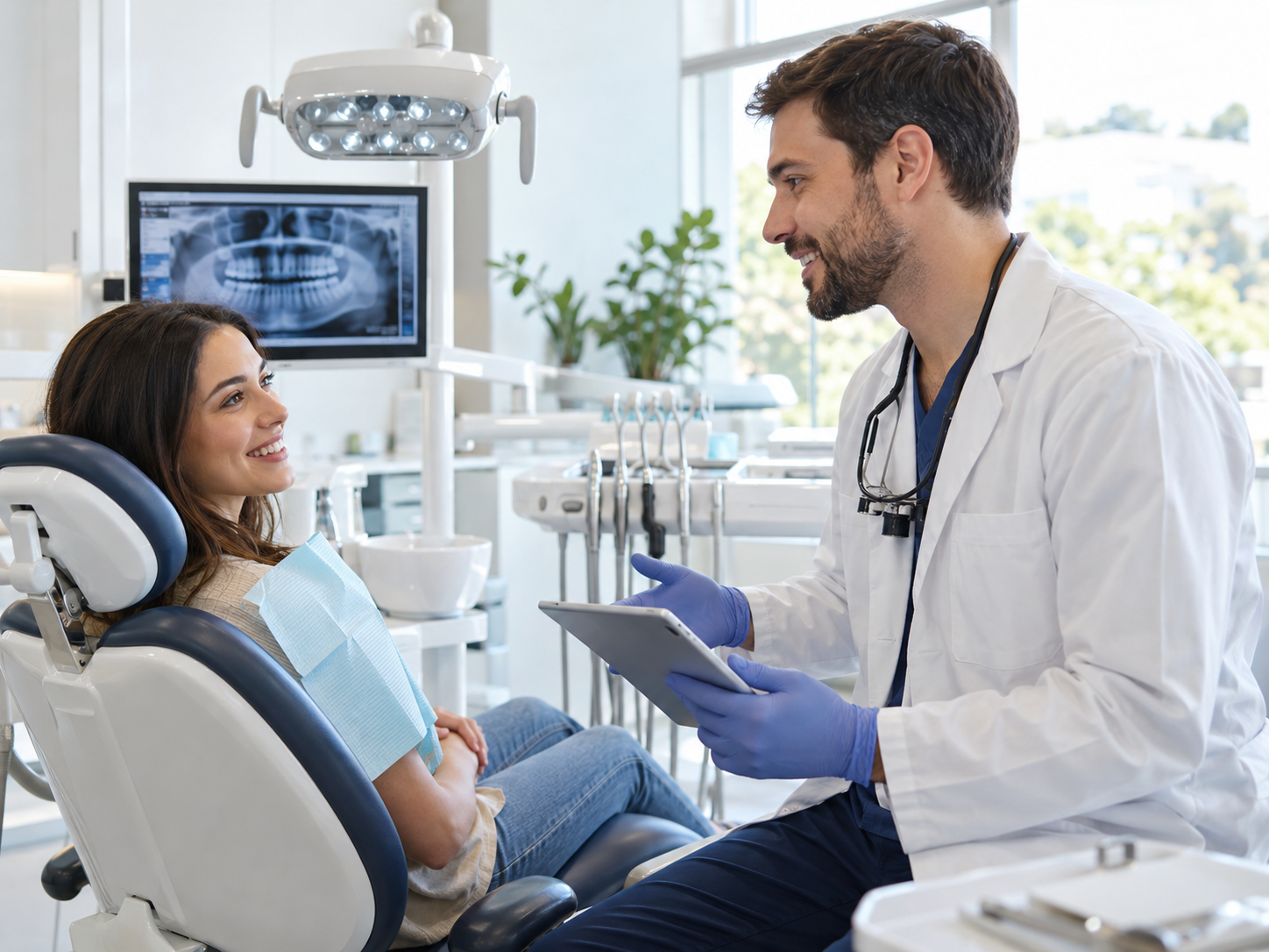 Dental professional providing treatment to a patient
